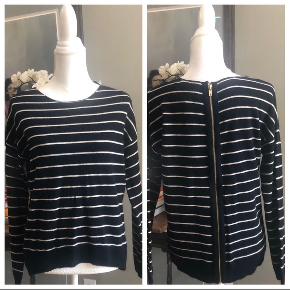 Halogen Sweaters - Halogen Cashmere Wool Back Zip Striped Sweater SM